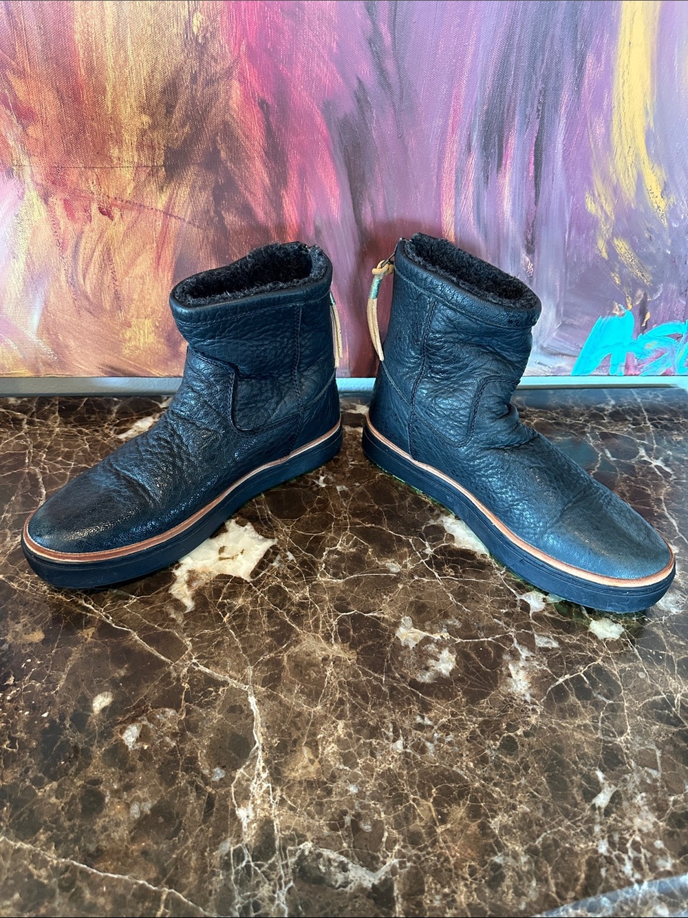 Satorisan Women's Black Leather FauxShearling-Lined Ankle Boots